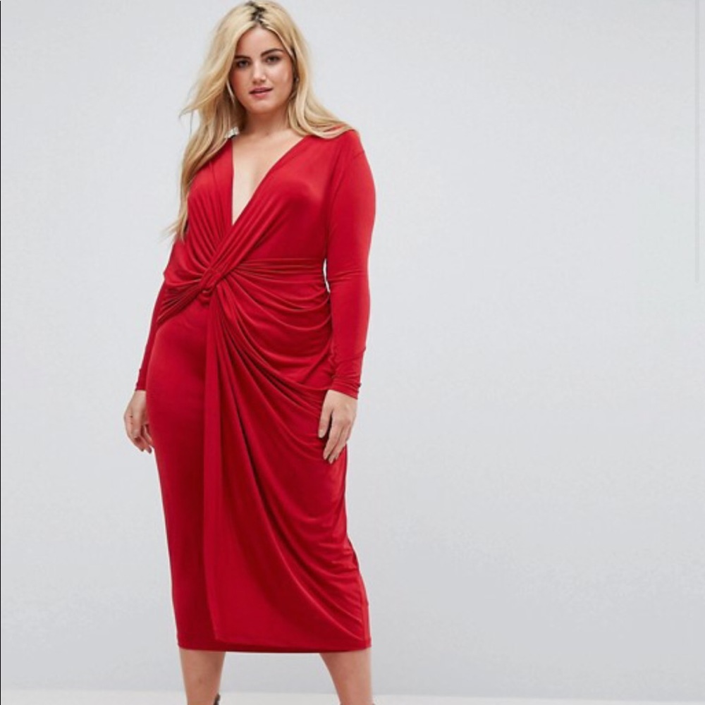 ASOS CURVE Plunge Twist Front Midi Dress